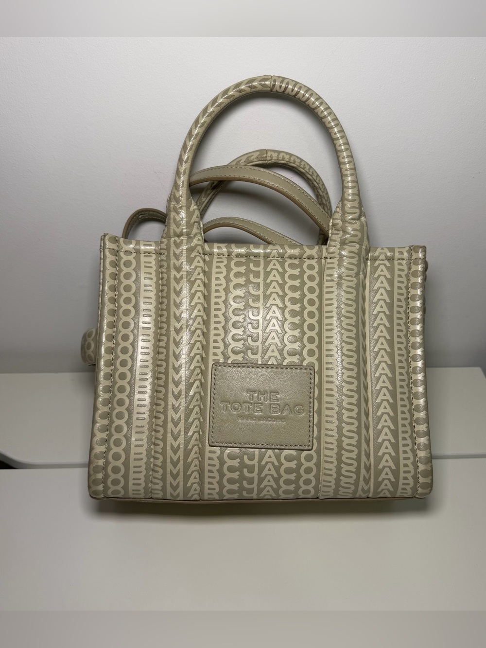 Marc Jacobs The Monogram Small Tote Bag Khaki Beige Leather